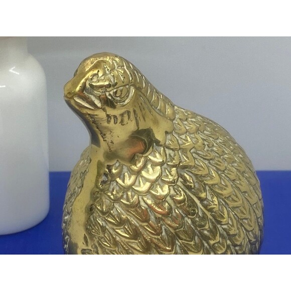 Vintage Brass Quail Figurine, Partridge Figurine, Mid Century Decor, Brass Bird - Picture 8 of 8